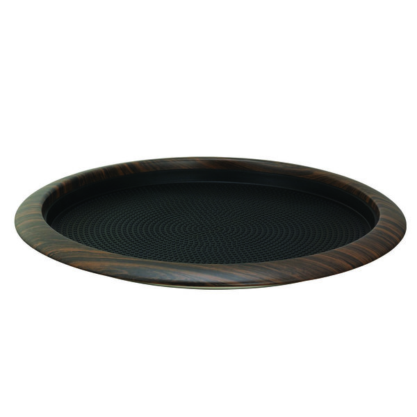Service Ideas Tray with Removable Insert, 12 Round, Stainless Steel, Dark Wood TR1412RIDW